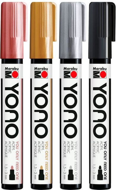Marabu YONO Marker-Set Metallic mit permanenten Fineline-Stiften in Gold, Silber und Multicolor - Bild 1