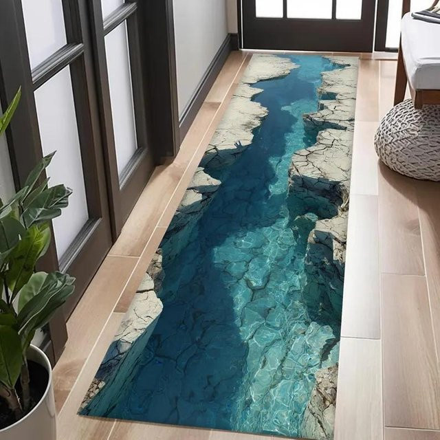 Lodestar 3D Visuelle Illusion Läufer Teppich mit Wasserfall-Abgrund-Effekt, Blau, B/T: 50 x 150 cm - Bild 1