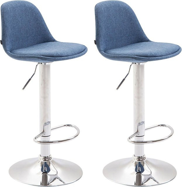 TPFLiving 2er Set Barhocker Kilian mit Metallgestell in Chromoptik und Stoffbezug in Blau, B/T/H: 120 x 43 x 104 cm - Bild 1