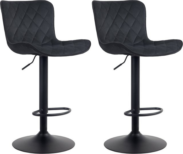 CLP 2er Set Barhocker Emma in Schwarz, höhenverstellbare Barstühle mit Rückenlehne und 360 Grad Drehsitz aus Velvet - Bild 1