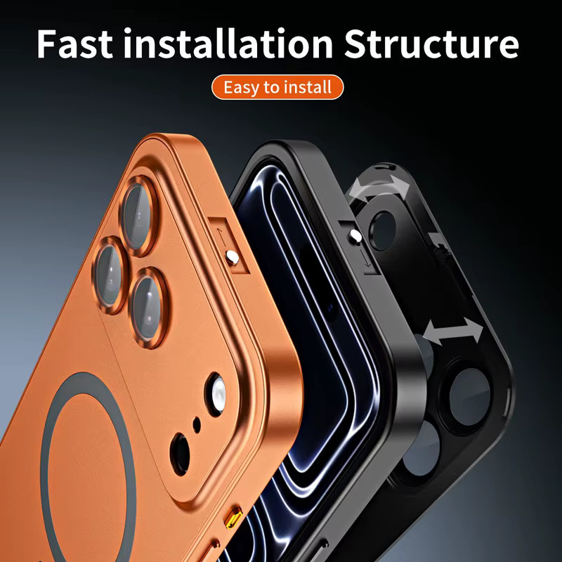 ELVEV Magnethülle für iPhone 17 Pro Max in Orange mit Anti-Fingerabdruck-Legierung, Schnappverschluss und Linsenringschutz - Bild 4