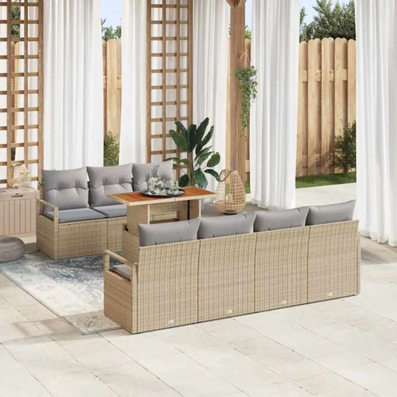 Vidaxl Garten-Sofa-Set aus Polyrattan mit 8-teiligen Kissen in Beige und Grau, B/T/H: 100 x 55 x 73 cm - Bild 1