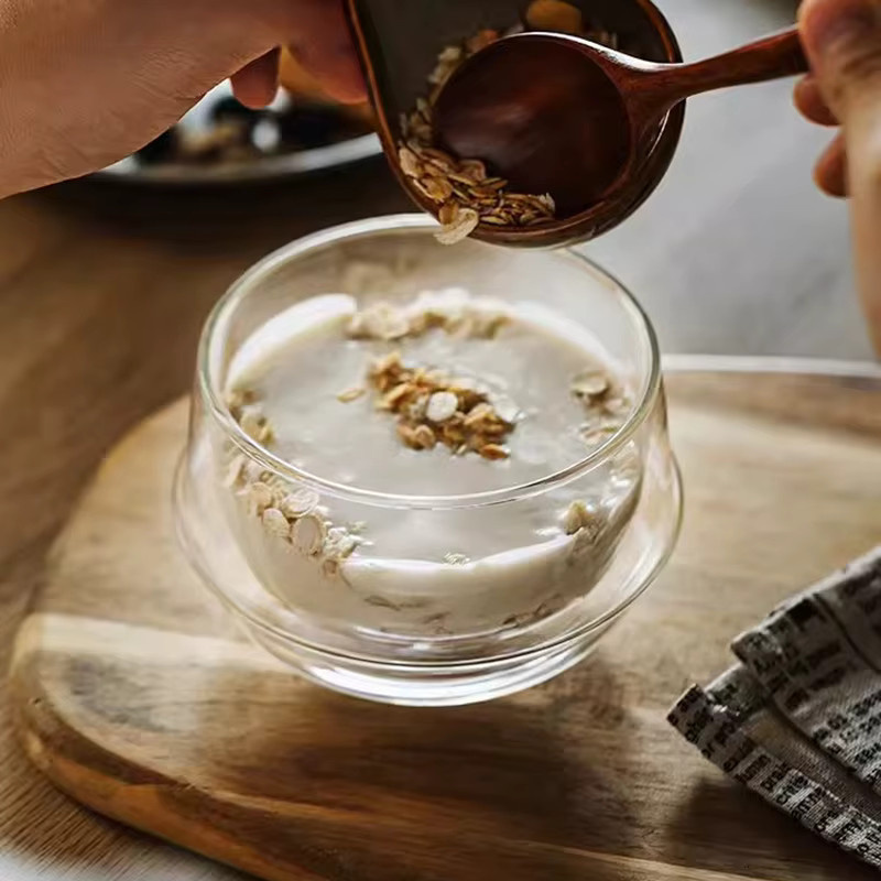 YWDL Doppelwandige Hitzebeständige Glasschüssel für Frühstück Joghurt Haferflocken Salat, Transparent, 350 ml und 550 ml Fassungsvermögen - Bild 4