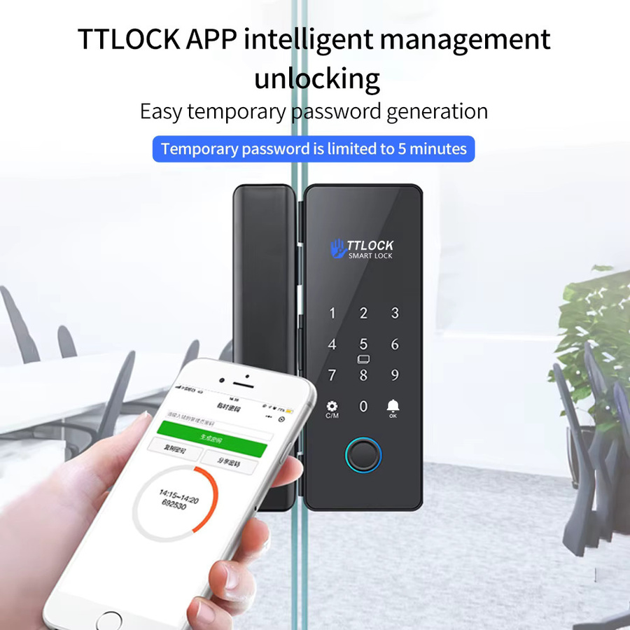 LUCKING DOOR Smartes digitales Schiebe-Glas-Türschloss in Schwarz mit Biometrischem Fingerprint, Passwort, RFID Karte und TTLOCK App Steuerung inklusive G2 - Bild 2