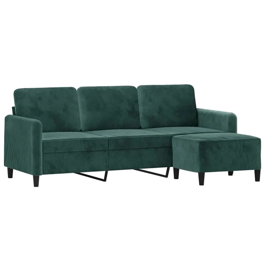 vidaXL 3-Sitzer-Sofa mit passendem Hocker in Dunkelgrün aus Samt, Breite: 198 cm, Tiefe: 80 cm, Höhe: 77 cm - Bild 2