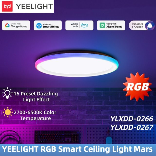 YEELIGHT Mars RGB Smart LED Deckenleuchte mit Fernbedienung, moderne runde Deckenlampe mit 16 Lichteffekten, 6500K, kompatibel mit Google Assistant und Mi Home App, Multicolor - Bild 1
