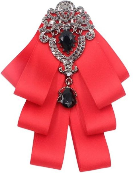 Deamos Fliege Brosche Pin, Seidenband, Kristall Strass, rot, Unisex - Bild 1