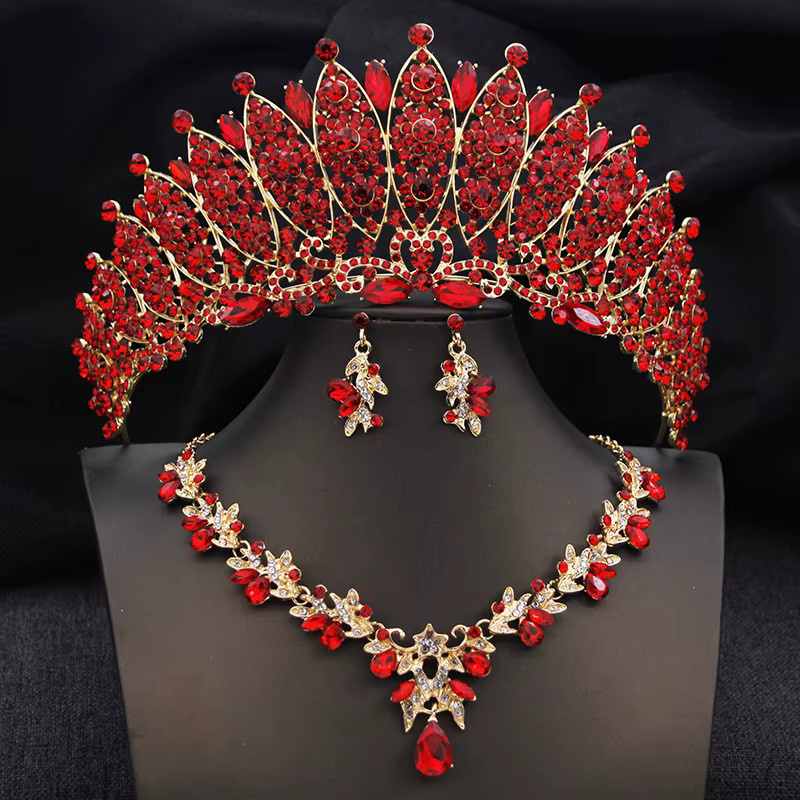 Schmuckset Damen, Diademe, Halskette, Ohrringe, Kristall, Gold - Bild 1