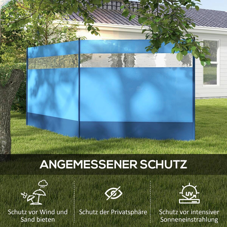 Outsunny Windschutz faltbar mit Sichtfenster in Blau, B/H/L: 440 x 140 x 1 cm - Bild 3