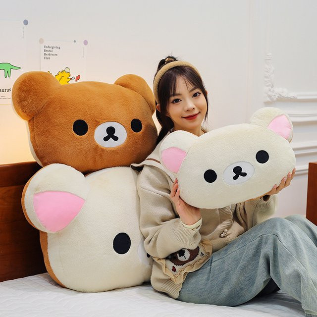 Bandai Rilakkuma Großkopf-Plüschkissen in Braun als weiches Stofftierkissen für Sofa und Schlafzimmer - Bild 1