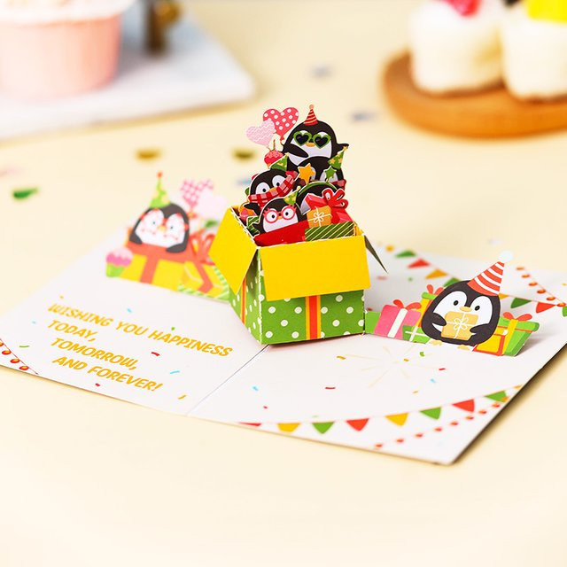 Kreative Pinguin Pop-up Geburtstagskarte in Mehrfarbig für Kinder, Freunde und Familie - Bild 1