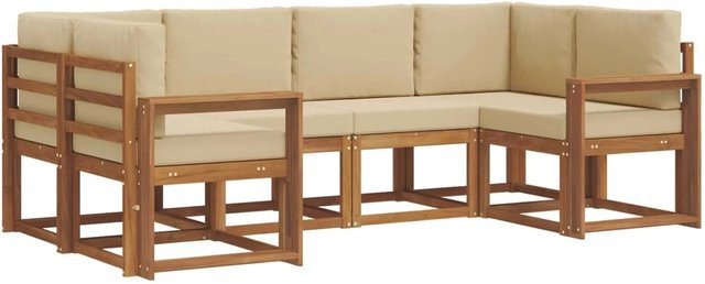 vidaXL Outdoor-Sofagarnitur in L-Form aus Akazienholz mit Kissen, 6-teilig, Natur-Beige - Bild 1