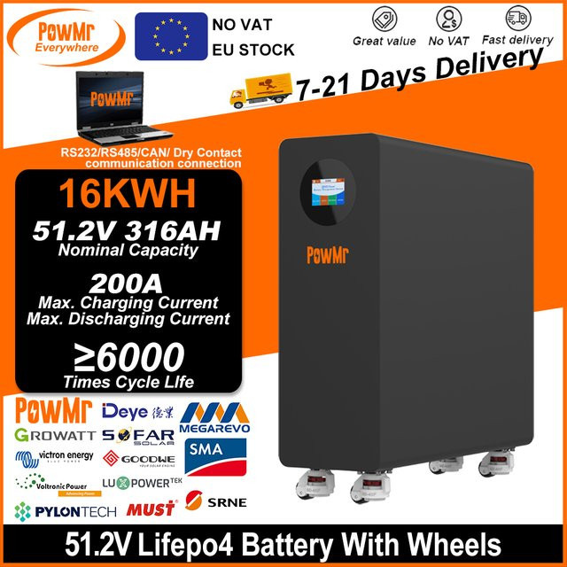 PowMr LiFePO4 Batterie 48V 51.2V 300Ah 15KWH mit intelligentem BMS in Schwarz - Bild 1