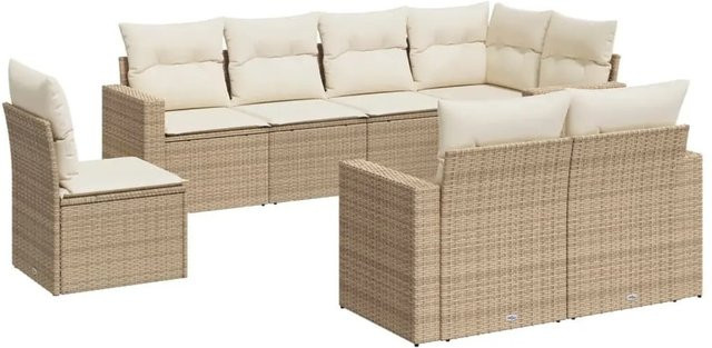 vidaXL 8-teilige Garten-Sofagarnitur in L-Form aus Poly-Rattan in Beige mit Kissen und Stauraum - Bild 1
