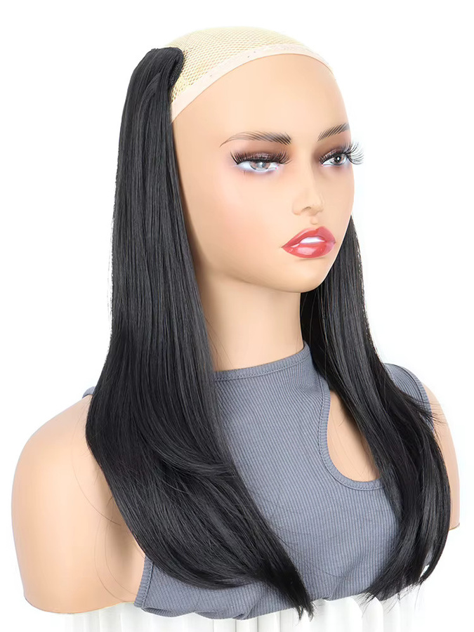 Haarverlängerung synthetisch, 16 Zoll, gerade V-Form, Schwarz Braun, Damen - Bild 6