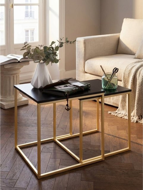 Satztisch 2er-Set CHUR von KADIMA DESIGN in Gold und Schwarz, modern aus MDF und Metall, B/T/H: 40 x 40 x 42 cm - Bild 1