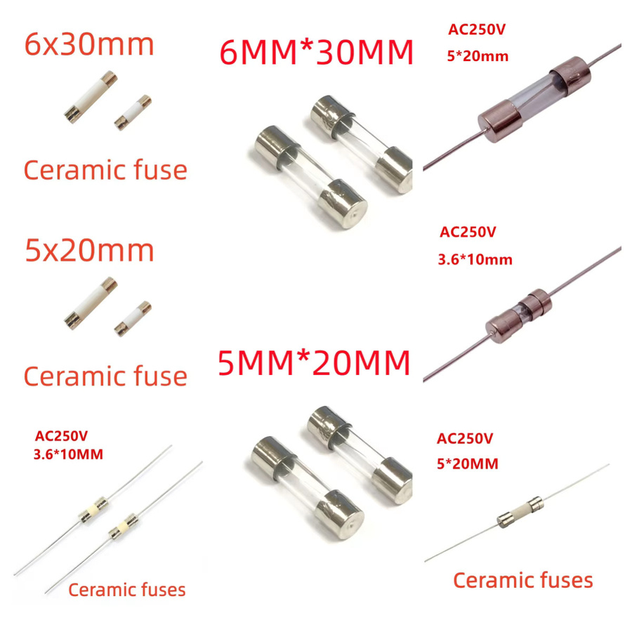 10er Set Glasrohrsicherungen Schnellschmelzende Sicherungen 5x20mm und 6x30mm 250V Transparent - Bild 1