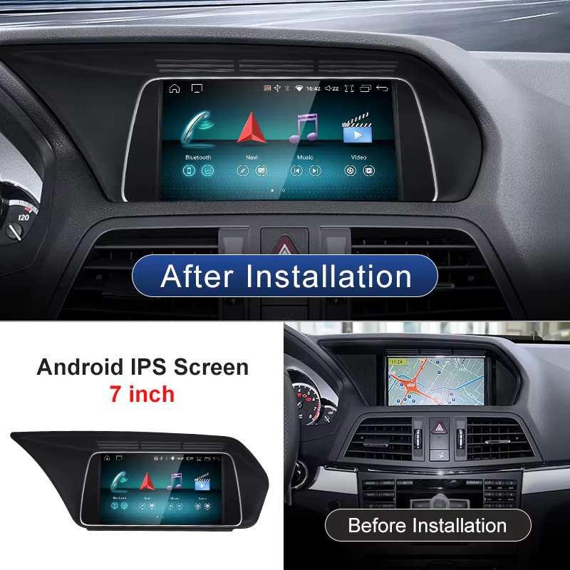 STWEI Android 14 Auto Multimedia-Player mit 7 Zoll Display, GPS Navigation und CarPlay für Mercedes Benz E Klasse W207 A207, Schwarz - Bild 2