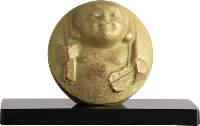 Glücksgott Hotei Statue von Sotaro Saegusa als Nitten Bildhauer Ornament in Gold aus Kupferwaren Takaoka - Bild 1