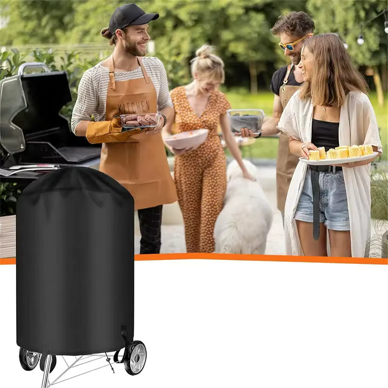 Robuste Outdoor-Grillabdeckung für runde Holzkohlegrills in Schwarz, B/T/H: 77,0 x 58,0 cm - Bild 5