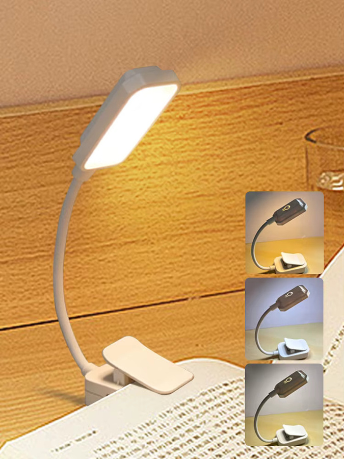 GGBEE Mini-LED-Buchlampe zum Anklemmen in Weiß, dimmbar mit 3 Farbmodi, wiederaufladbar über USB-C, flexible Leselampe mit Schwanenhals für Studium und Wohnheim - Bild 6