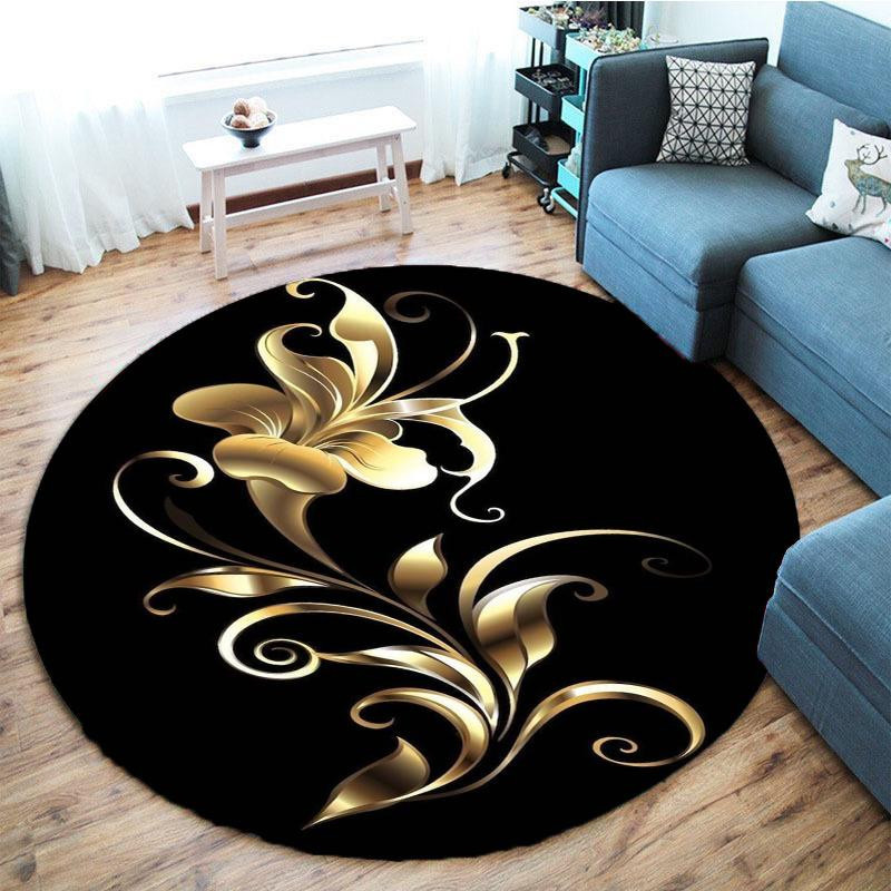 Runder Teppich mit goldenem Blumenmuster, rutschfest und wasserdicht, Farbe: Schwarz-Gold, Durchmesser: 100 cm - Bild 4