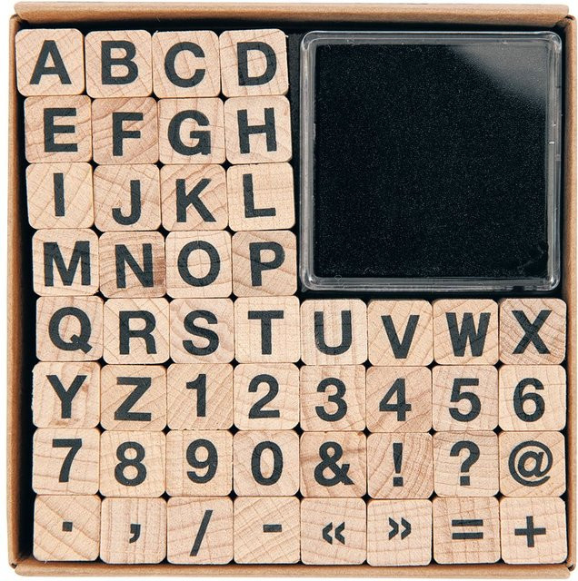 Rico Design Paper Poetry Stempelset ABC 1 in Beige und Schwarz aus Holz - Bild 1
