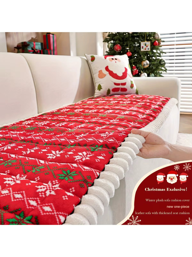 DUTRIEUX Plüsch Kissenbezug mit Schneeflocken-Design in Rot und Grün, Gestepptes Winter-Dekokissen im Nordic-Stil - Bild 6