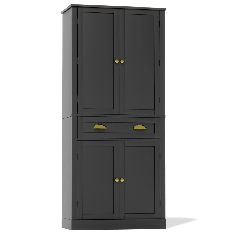 okwish Aufbewahrungsschrank für Küche und Esszimmer mit Türen und Schubladen in Schwarz, B/T/H: 80 x 40 x 182 cm - Bild 2
