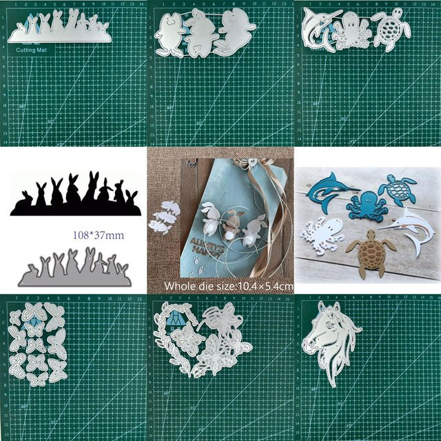 Metall Prägestempel mit Tier-Motiven Schmetterling Kaninchen Pferd für Scrapbooking und Kartenbasteln in Silber - Bild 1