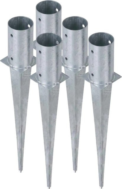 HOLLMAX 5er Set Einschlaghülse Bodenhülse Rund Silber Verzinkter Stahl Durchmesser: 81 mm für gefräste und teilgefräste Pfosten - Bild 1