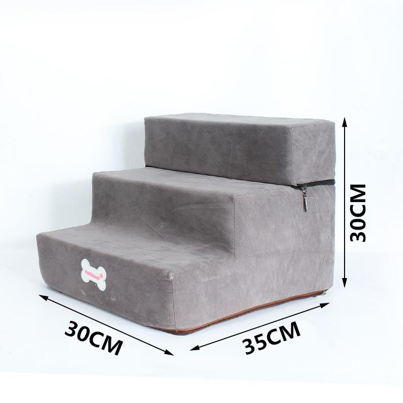 Rutschfeste Hundetreppe von Yiran Furniture mit 2 bis 3 Stufen aus Wildleder-Stoff in Braun, Breite: 30 cm, Tiefe: 30 cm - Bild 2