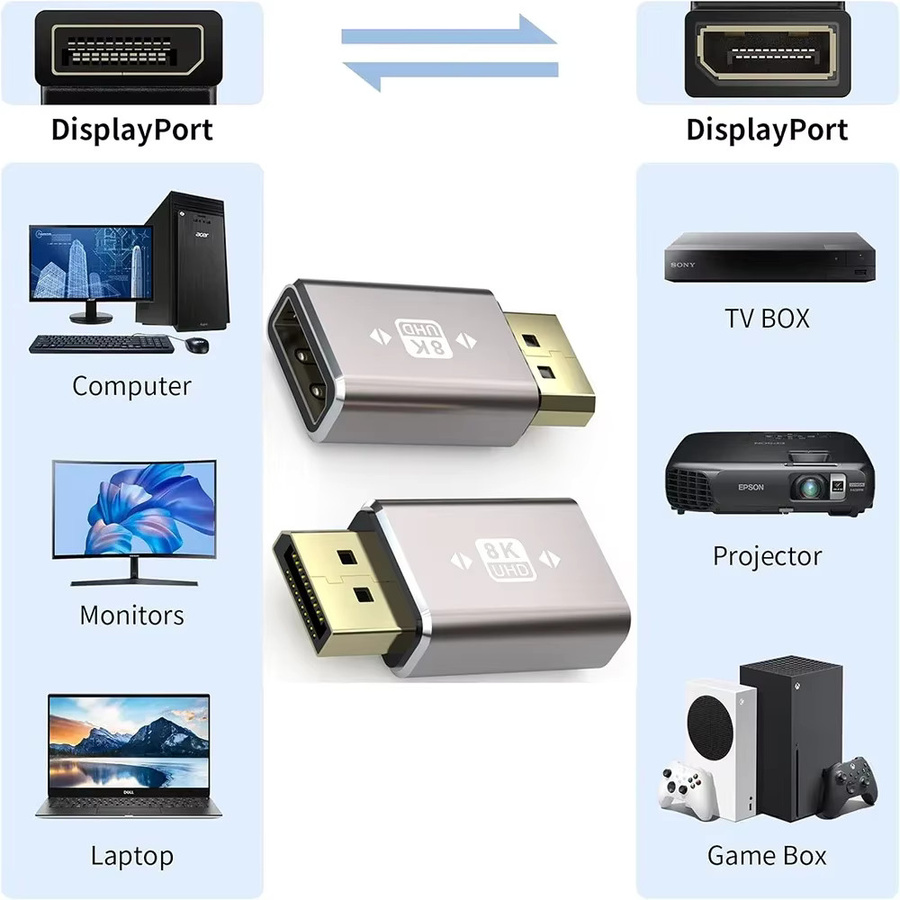 BSN DisplayPort 1.4 Adapter in Silber mit Legierungsgehäuse für 8K@60Hz und 4K@144Hz HDR Video sowie DP-Kabelverlängerung - Bild 5