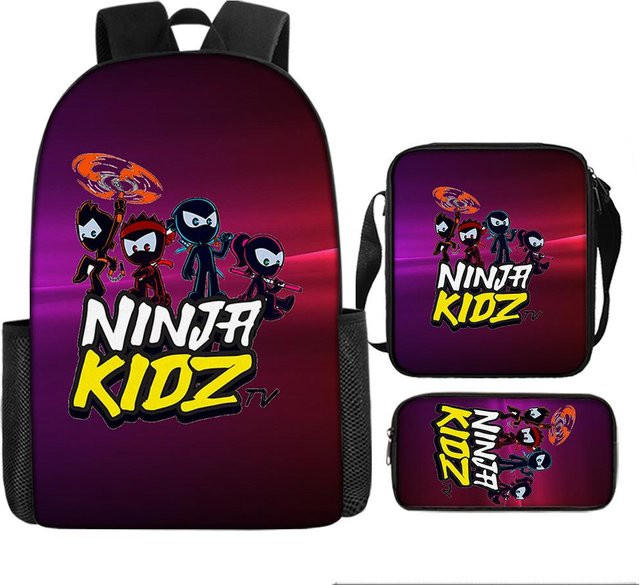 NINJA KIDZ 3-teiliges Schulranzen-Set aus Nylon für Jungen und Mädchen in Multicolour mit Rucksack, Umhängetasche und Federmäppchen - Bild 1