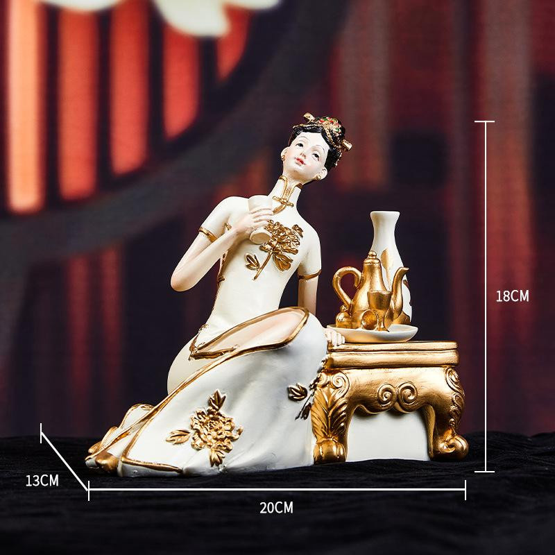 Yiran Furniture Kunstdekoration im Neuen Chinesischen Stil für Wohnzimmer und Eingangsbereich, Grün, Höhe: 18,0 cm, Breite: 13,0 cm, Tiefe: 13,0 cm - Bild 3
