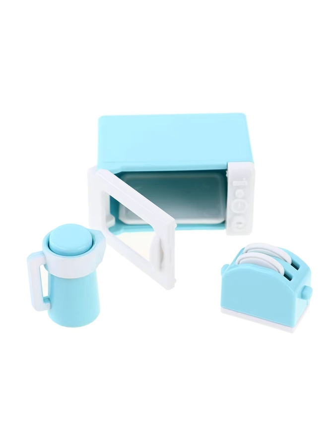 MYPANDA Puppenhaus Mini-Mikrowelle Brotbackautomat Wasserkocher Set, Küchenutensilien Spielzeug, 1-teiliges Set - Bild 2