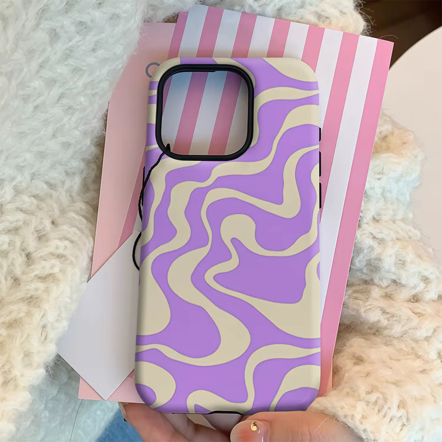 Handyhülle mit lila und cremefarbenen Wellen für Apple iPhone 17 16 15 14 13 12 11 Pro Max Plus mit doppelschichtiger Rückseite - Bild 2
