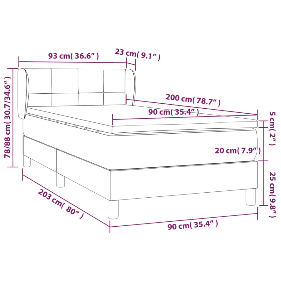 vidaXL Boxspringbett mit Matratze Hybrid-Design Dunkelgrau B/T/H: 90 x 200 x 88 cm - Bild 3