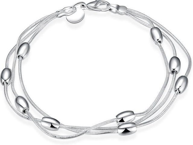 Perlenarmband, dreireihig, versilbert, weiß, Damen - Bild 1