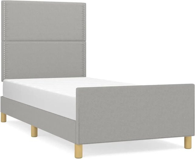 vidaXL Bettgestell mit Kopfteil in Hellgrau aus Stoff und Holz B/T/H: 90 x 190 x 128 cm - Bild 1