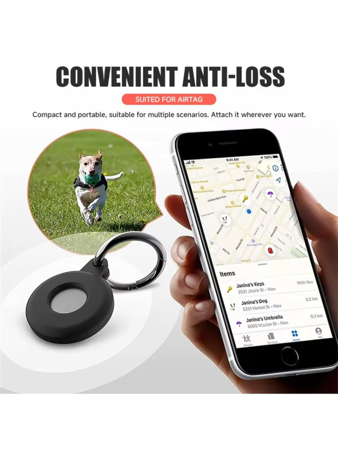 FancyWrist Silikon AirTag Hülle mit Schlüsselanhänger in Schwarz für Gepäck, Katzen- und Hundehalsband sowie Rucksack - Bild 7