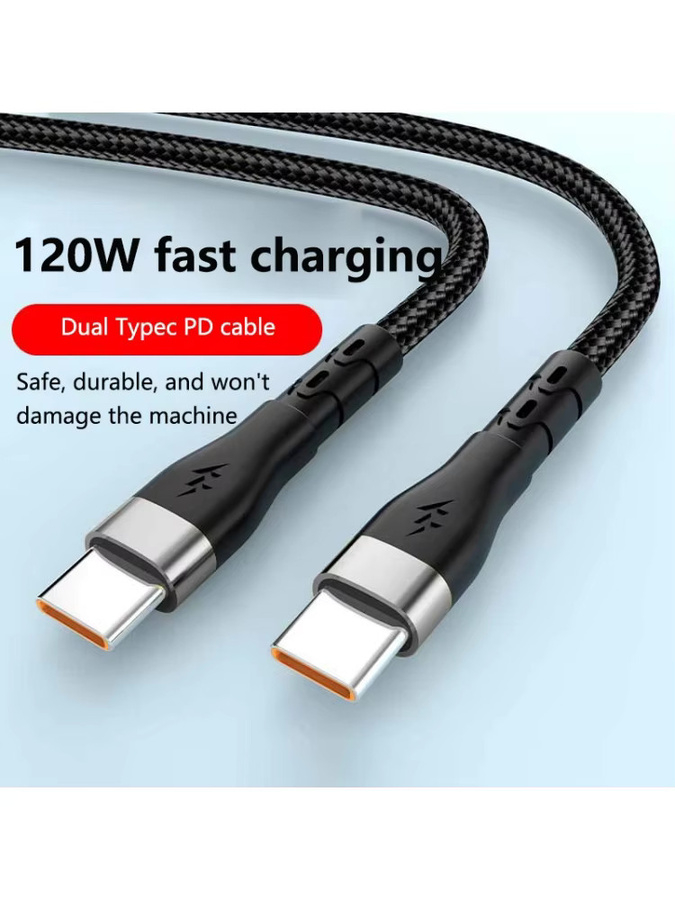 DIXSG Dual Typ-C Ladekabel 120W 6A PD-Schnellladekabel für iPhone, Samsung, Xiaomi und Huawei in Schwarz und Silber - Bild 4