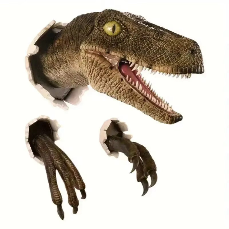 3er Set Velociraptor Wanddekoration als 3D Dinosaurier Wandstatue aus Kunststoff - Bild 3