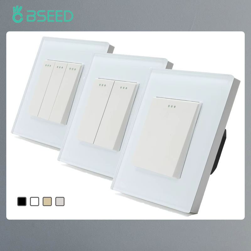 BSEED Mechanischer Wandlichtschalter mit Kristallglas-Panel, 1/2/3 Gang Ein-/Aus-Schalter, 250 V, Weiß, Schwarz, Grau - Bild 2