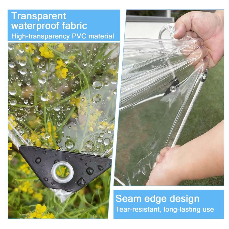 Wasserdichte transparente PVC-Plane mit rostfreien Ösen für Terrasse, Pavillon und Gartenmöbel, 0,2 mm Stärke - Bild 3