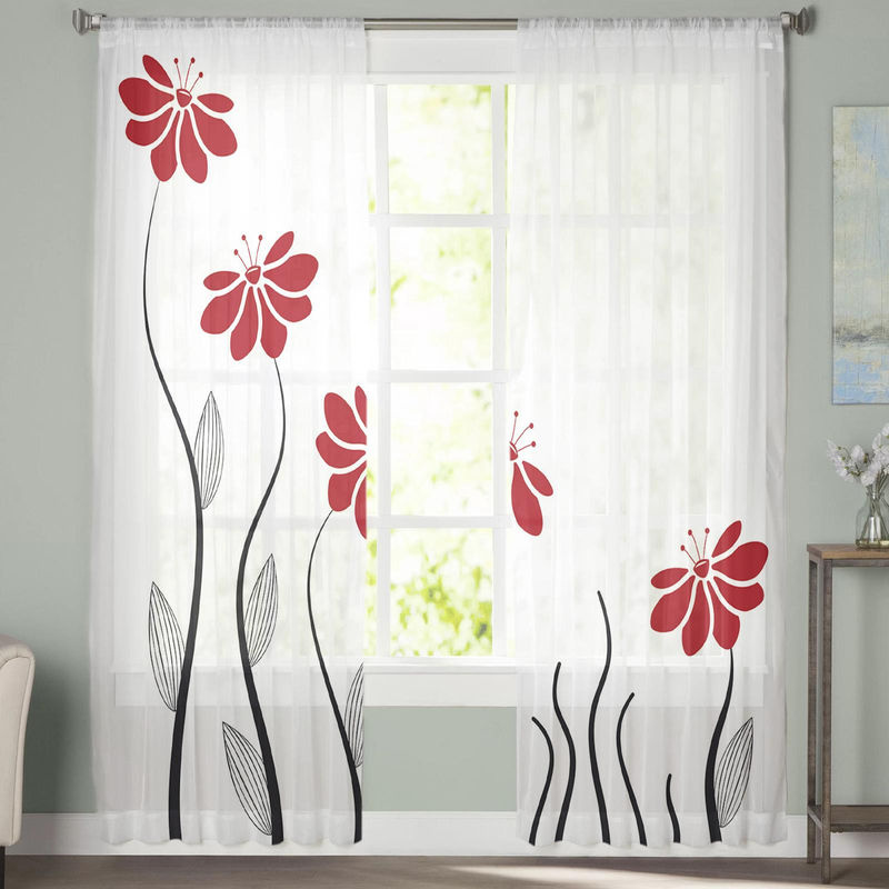 Transparenter Chiffon-Vorhang mit floralem Blumenmuster von Super Six in Weiß, B: 135 cm, H: 114 cm - Bild 3