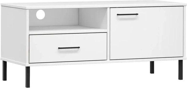 vidaXL TV-Schrank OSLO in Weiß aus Massivholz Kiefer mit Metallbeinen - Bild 1
