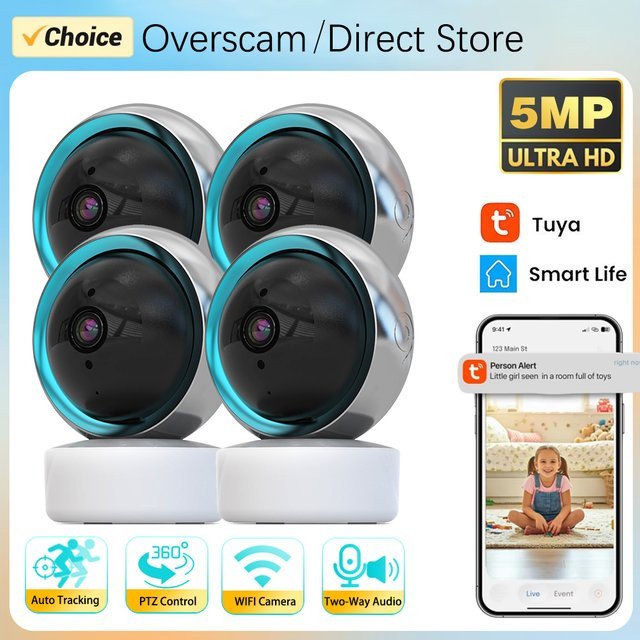 Tuya Smart Life Heimsicherheitskamera-System: Kabellose 5MP WLAN CCTV PTZ IP-Überwachungskamera mit Zwei-Wege-Audio in Weiß - Bild 1