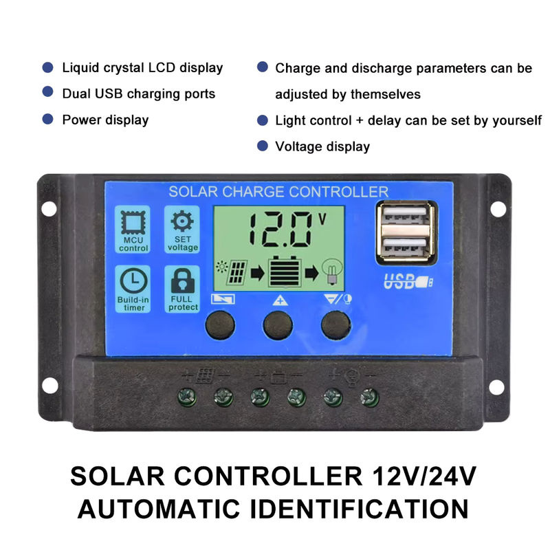 Solar Laderegler mit LCD-Display und Dual-USB 5V Ausgang für 12V/24V Photovoltaik-Systeme, Blau - Bild 6