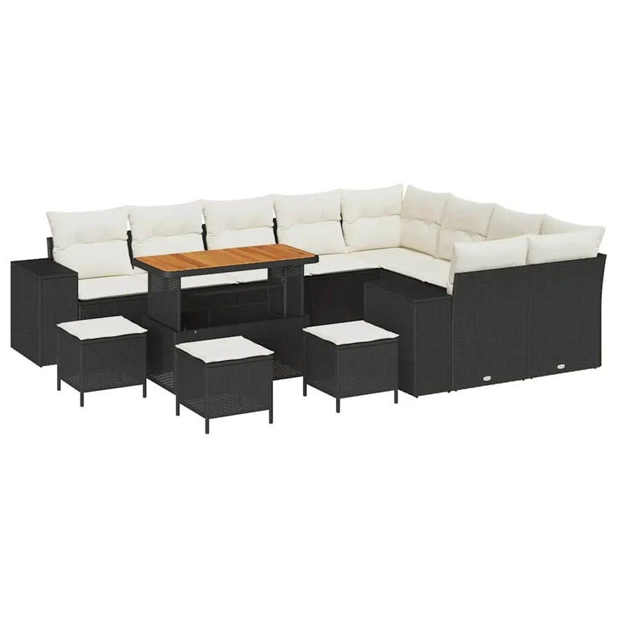 vidaXL Garten-Sofa-Set aus Polyrattan in U-Form mit Polstern und Ottoman, 13-teiliges Outdoor-Möbelset in Schwarz und Beige - Bild 2